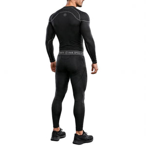 Men's Black Long Sleeve Compression Shirt & Tights Bundle