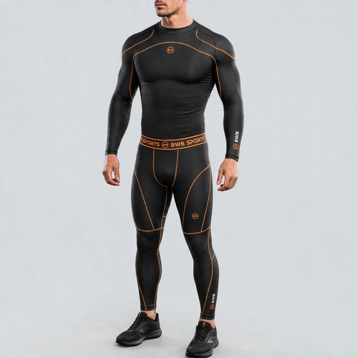 Men's Black & Orange Long Sleeve Compression Bundle