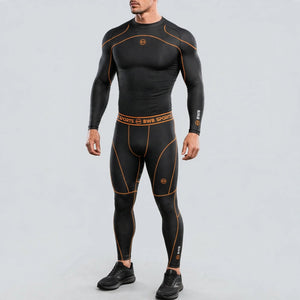 Men's Black & Orange Long Sleeve Compression Bundle