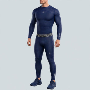 Men's Navy Blue Long Sleeve Compression Shirt & Tights Bundle