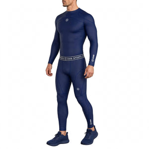 Men's Navy Blue Long Sleeve Compression Shirt & Tights Bundle