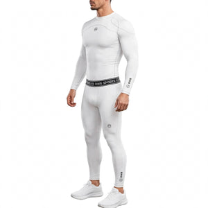 Men's White Long Sleeve Compression Shirt & Tights Bundle