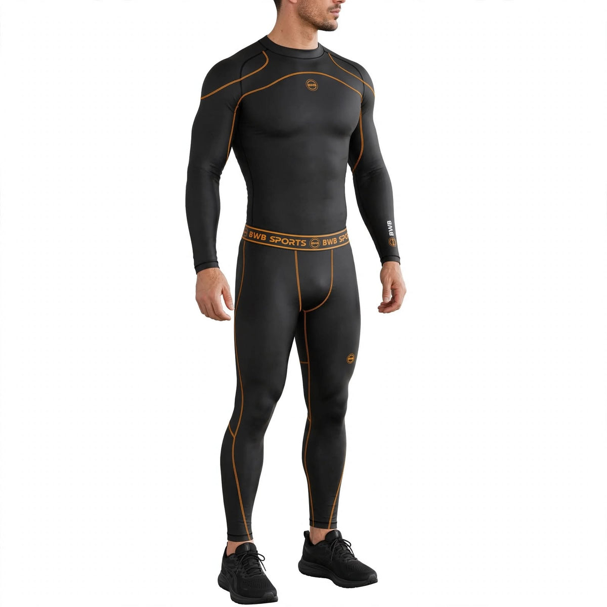 Men's Black & Orange Long Sleeve Compression Bundle