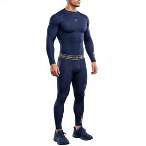 Men's Navy Blue Long Sleeve Compression Shirt & Tights Bundle
