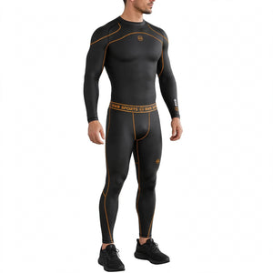 Men's Black & Orange Long Sleeve Compression Bundle