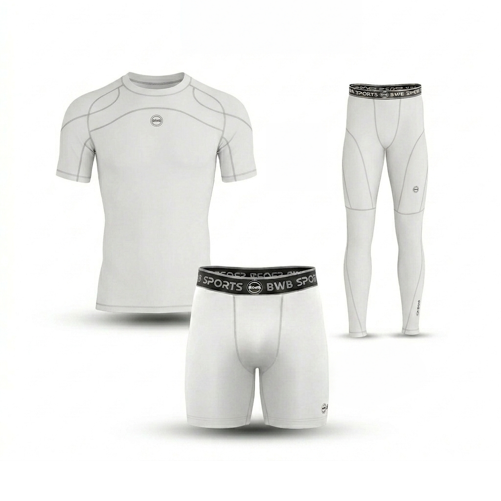 Men's White Compression Shirt & Leggings Gym Bundle