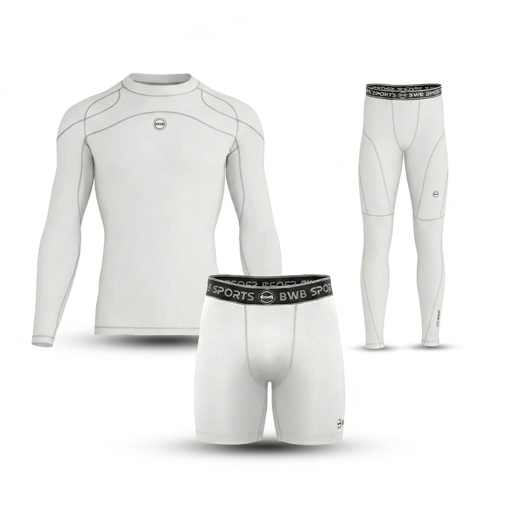 Men's White Long Sleeve Compression Shirt & Tights Bundle