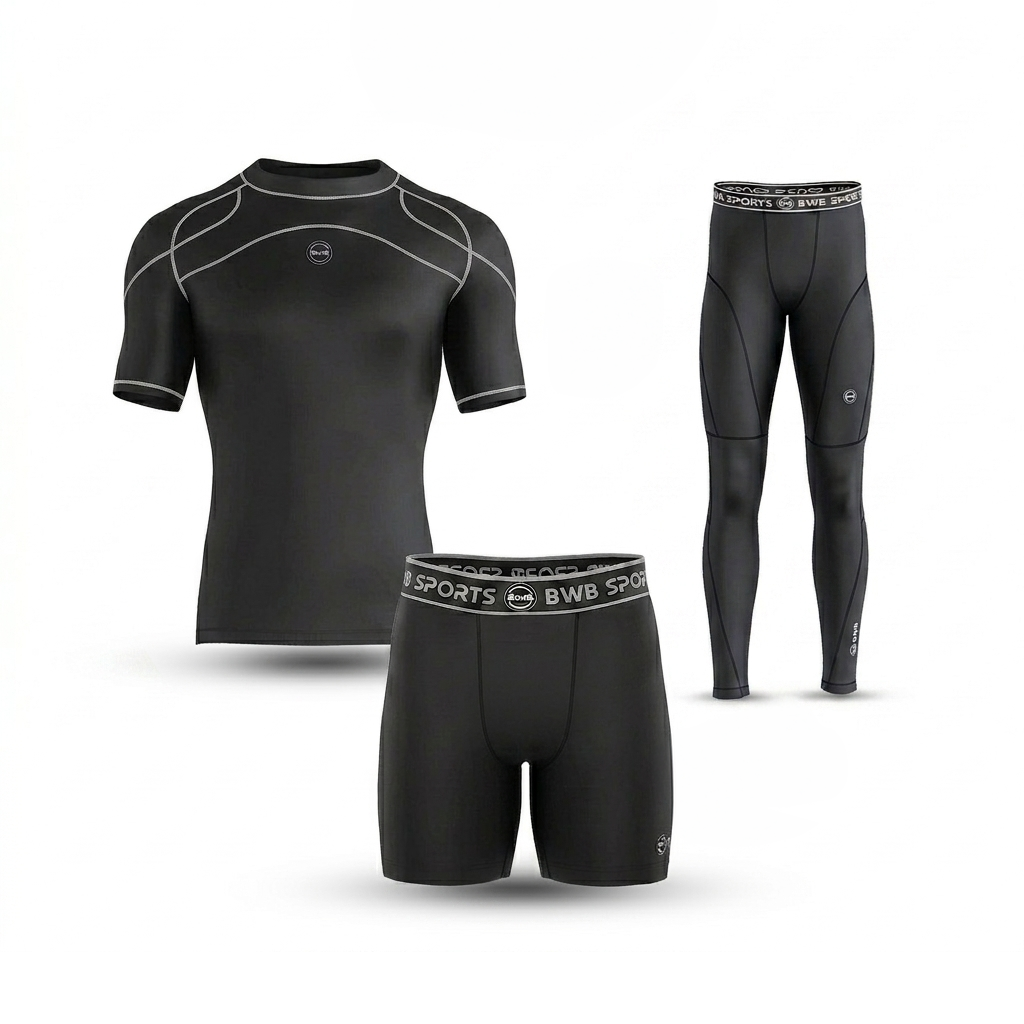 Men's Black & White Compression Shirt & Leggings Gym Bundle