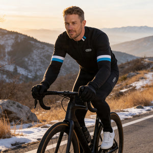 BWB Men's Black Thermal Frost performance Winter Cycling Jersey & cargo Bib Tights Set