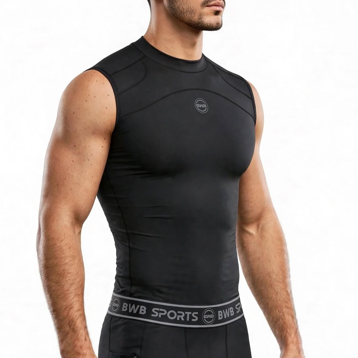 BWB Men's Black Compression Top Sleeveless