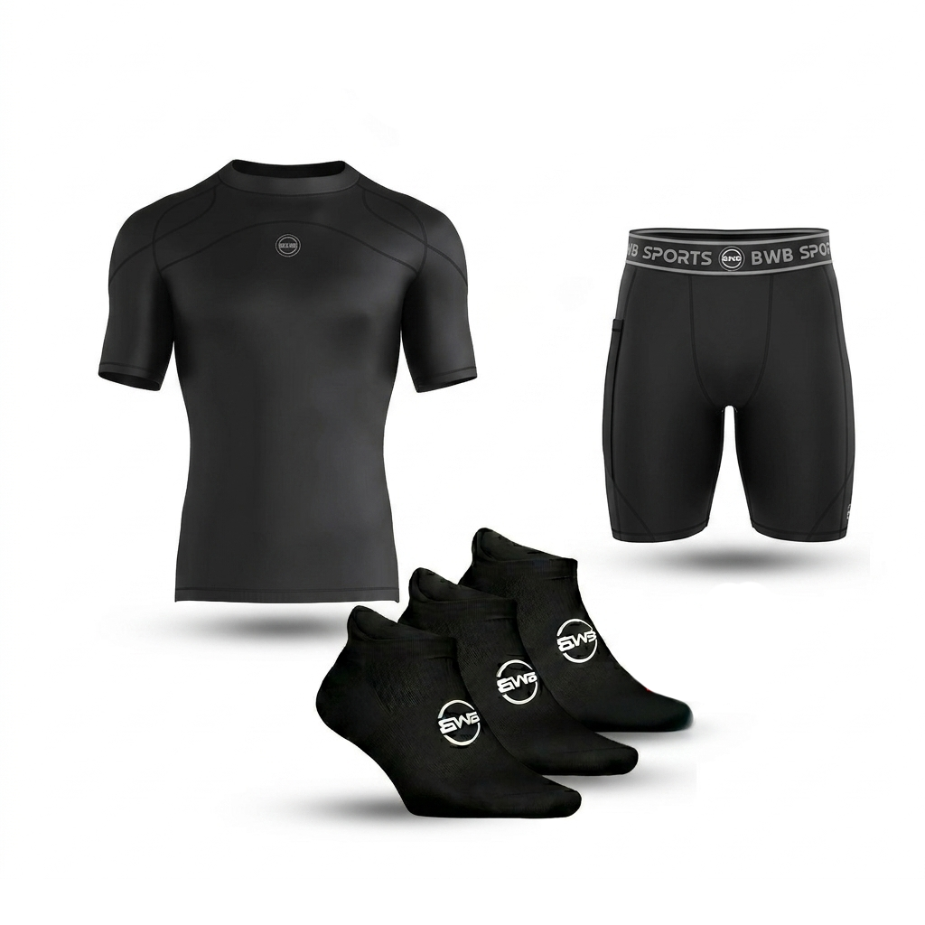 Men's Black Compression Shirt & Shorts Running Bundle