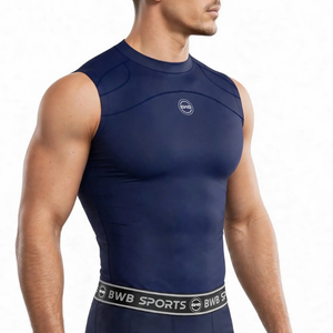 BWB Men's Navy Blue Compression Top Sleeveless