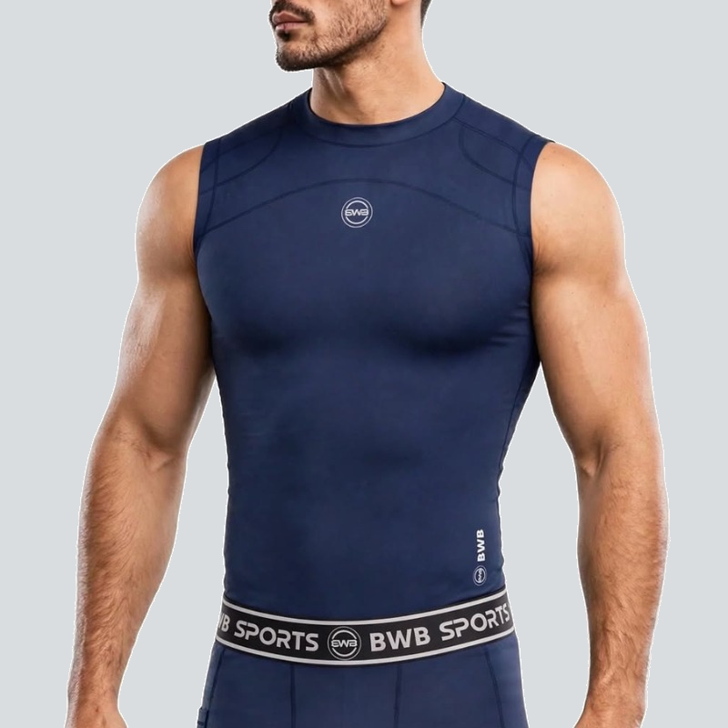 BWB Men's Navy Blue Compression Top Sleeveless