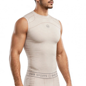 BWB Men's Beige Sleeveless Compression Shirt