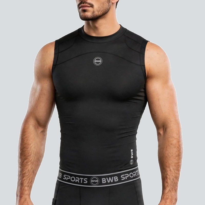 BWB Men's Black Compression Top Sleeveless