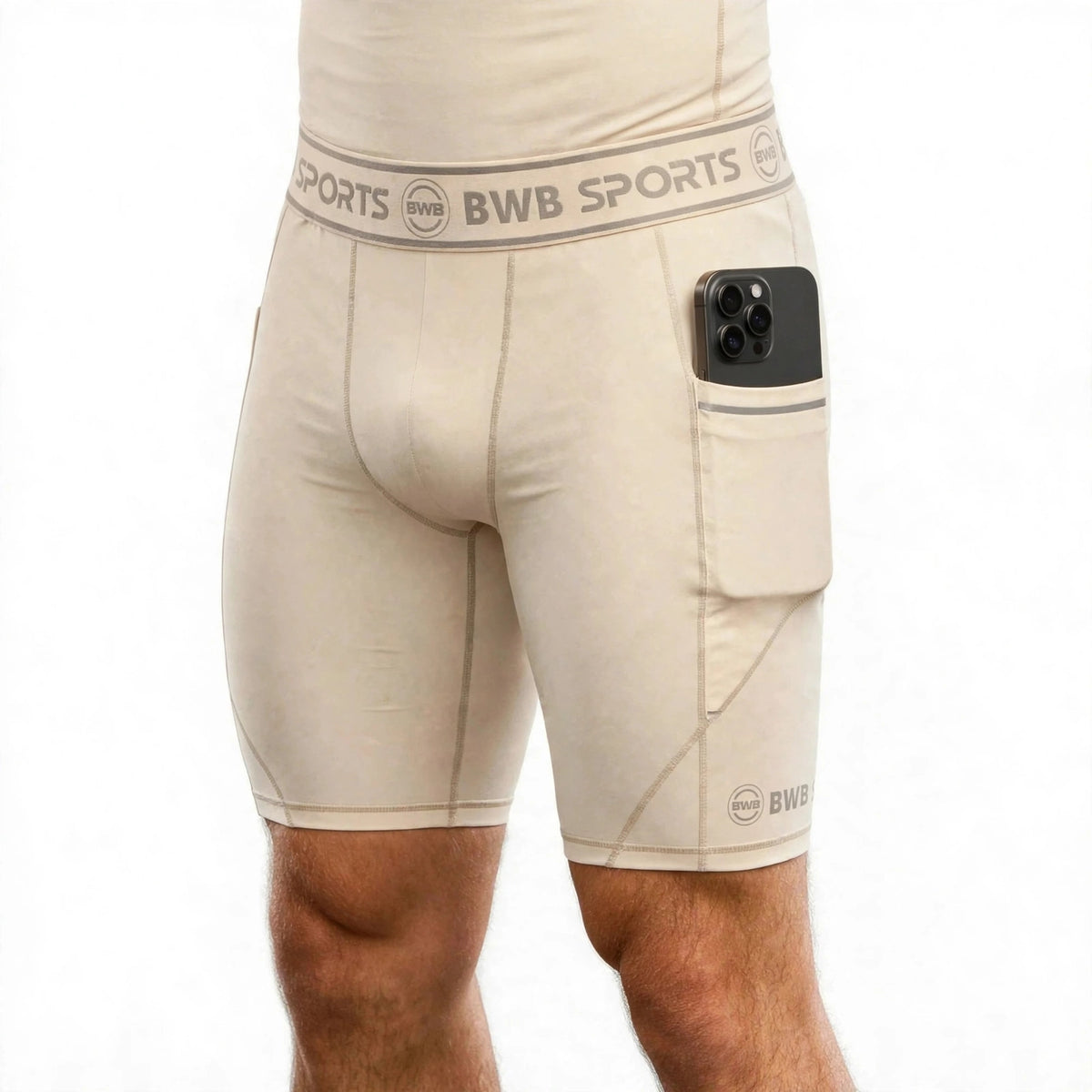 BWB Men's Beige Compression Shorts – Athletic Base Layer