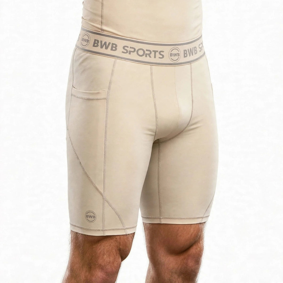 BWB Men's Beige Compression Shorts – Athletic Base Layer