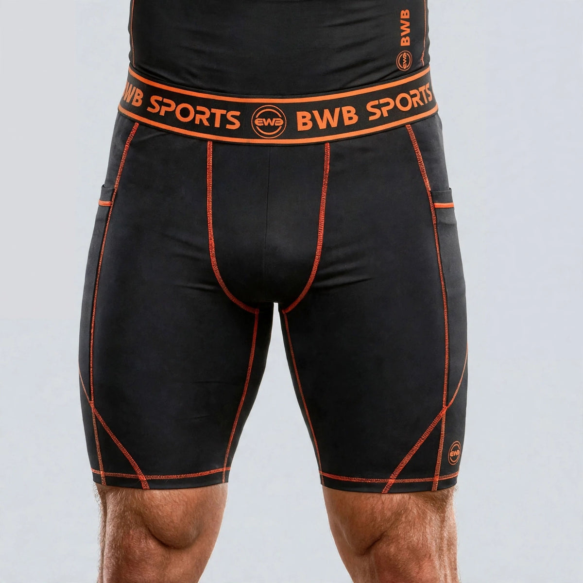 BWB Men's Orange Compression Shorts – Athletic Base Layer