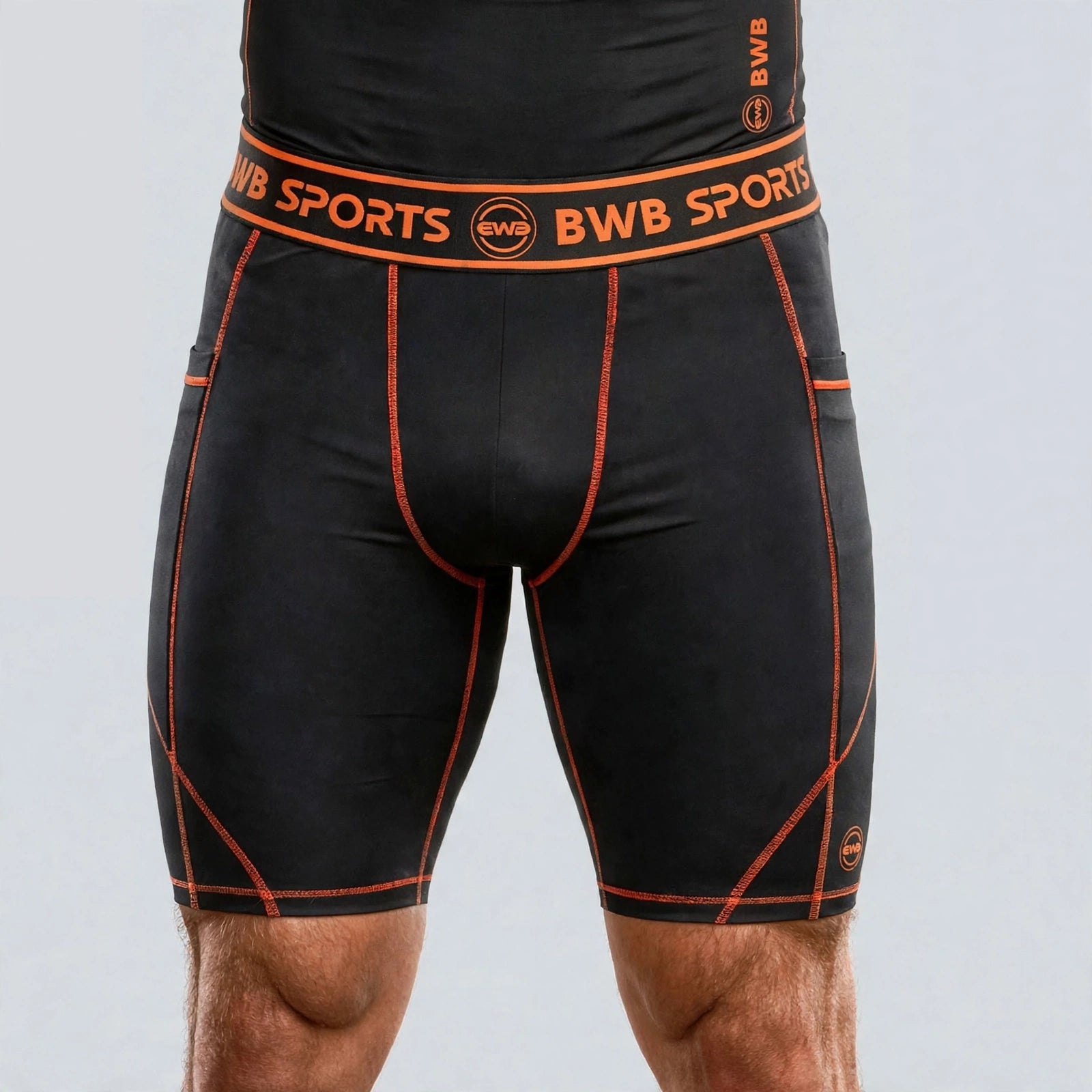 BWB Men's Orange Compression Shorts – Athletic Base Layer