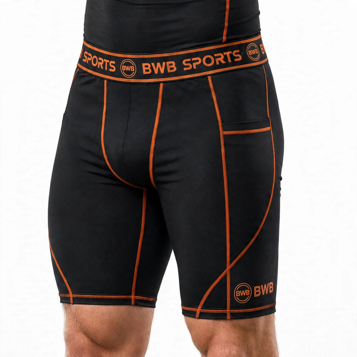 BWB Men's Orange Compression Shorts – Athletic Base Layer
