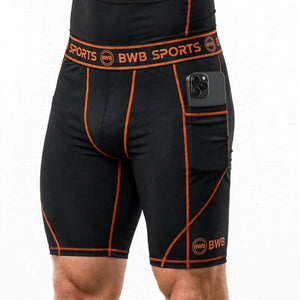 BWB Men's Orange Compression Shorts – Athletic Base Layer