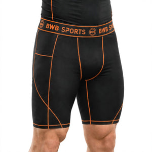BWB Men's Orange Compression Shorts – Athletic Base Layer
