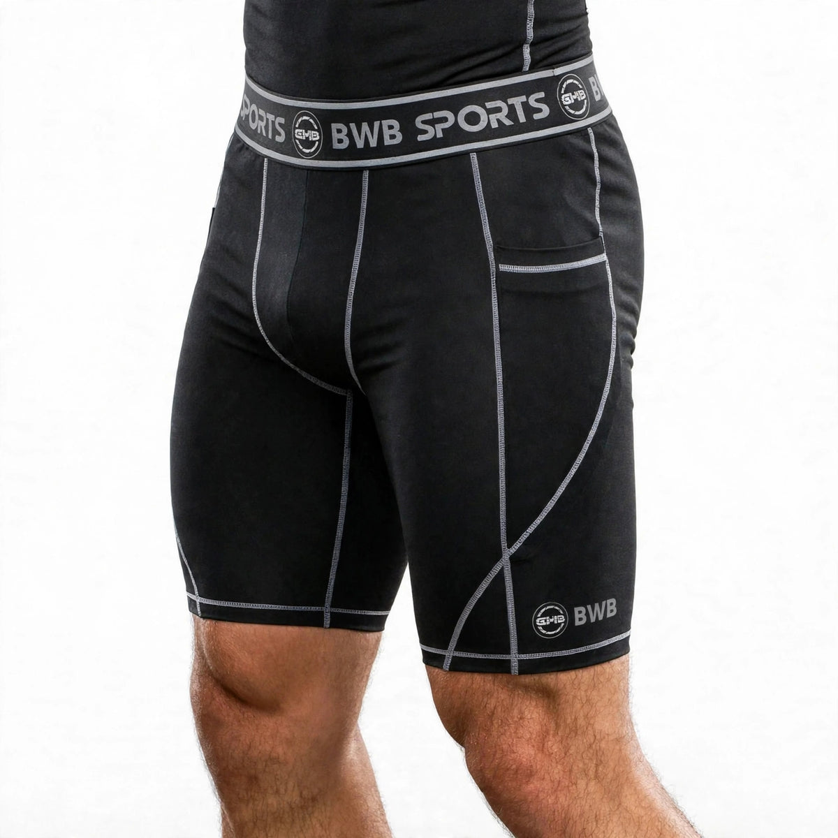 BWB Men's Black & White Compression Shorts – Athletic Base Layer