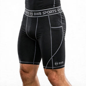 BWB Men's Black & White Compression Shorts – Athletic Base Layer