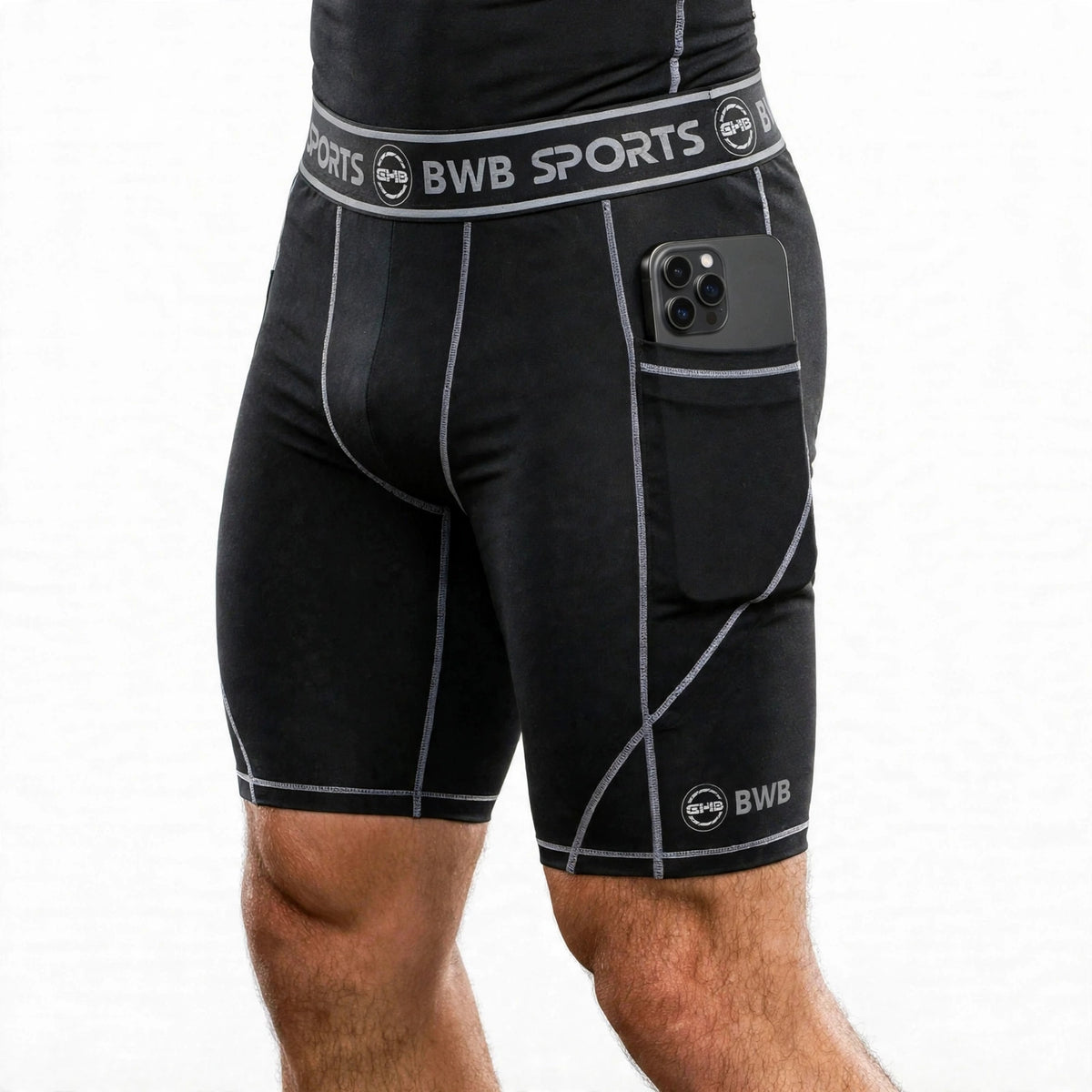 BWB Men's Black & White Compression Shorts – Athletic Base Layer