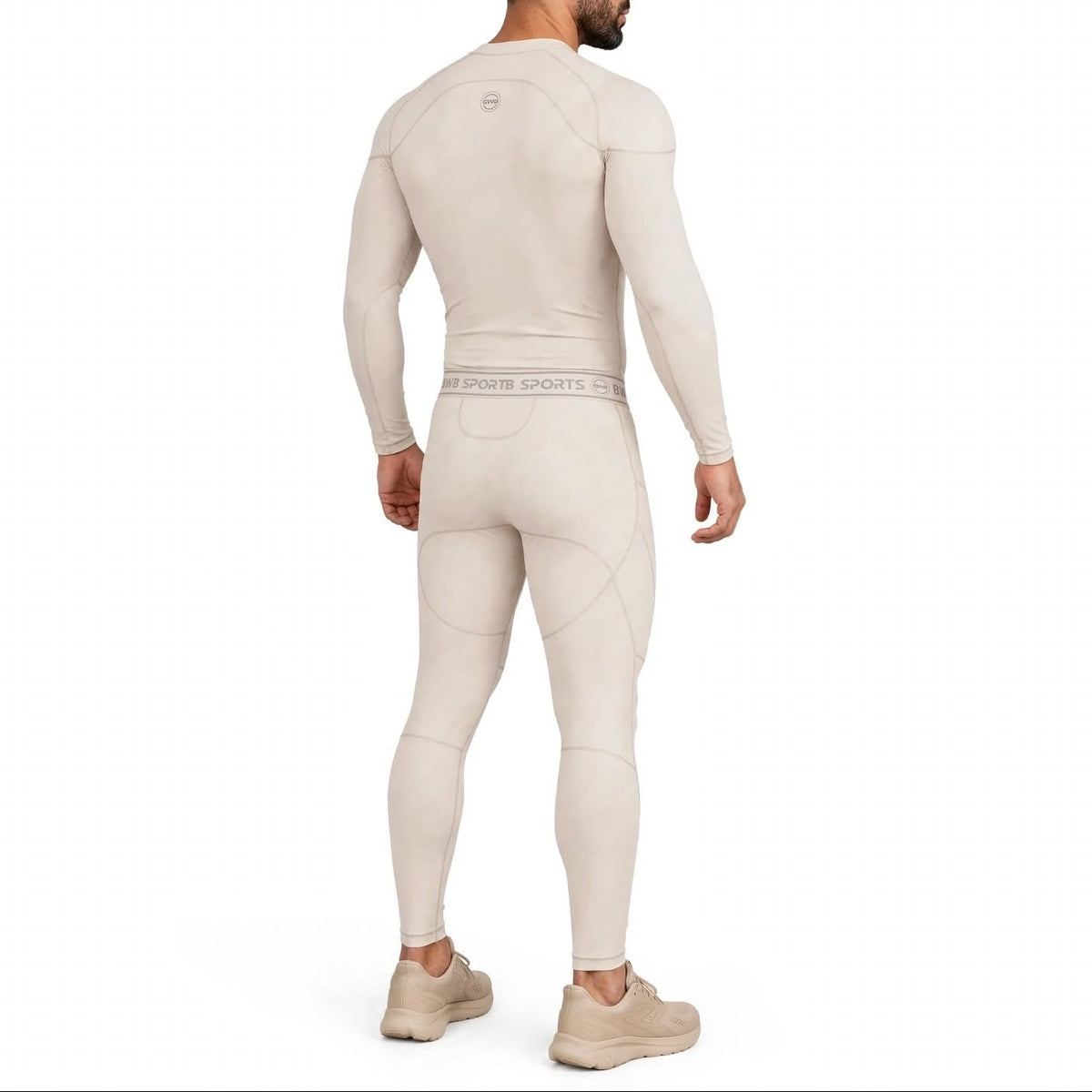 Men's Beige Long Sleeve Compression Shirt & Tights Bundle