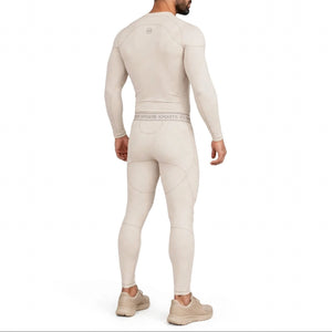 Men's Beige Long Sleeve Compression Shirt & Tights Bundle