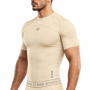 BWB Men's Beige Short Sleeve Baselayer Compression Shirt
