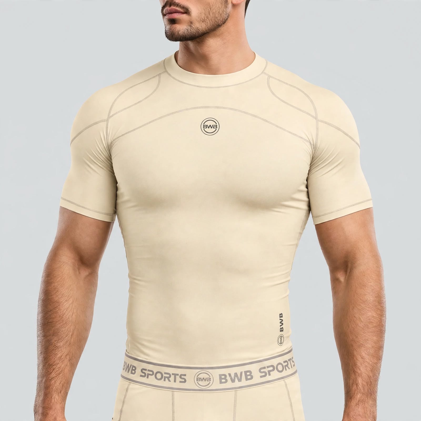 BWB Men's Beige Short Sleeve Baselayer Compression Shirt