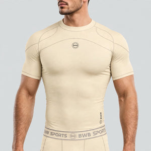 BWB Men's Beige Short Sleeve Baselayer Compression Shirt