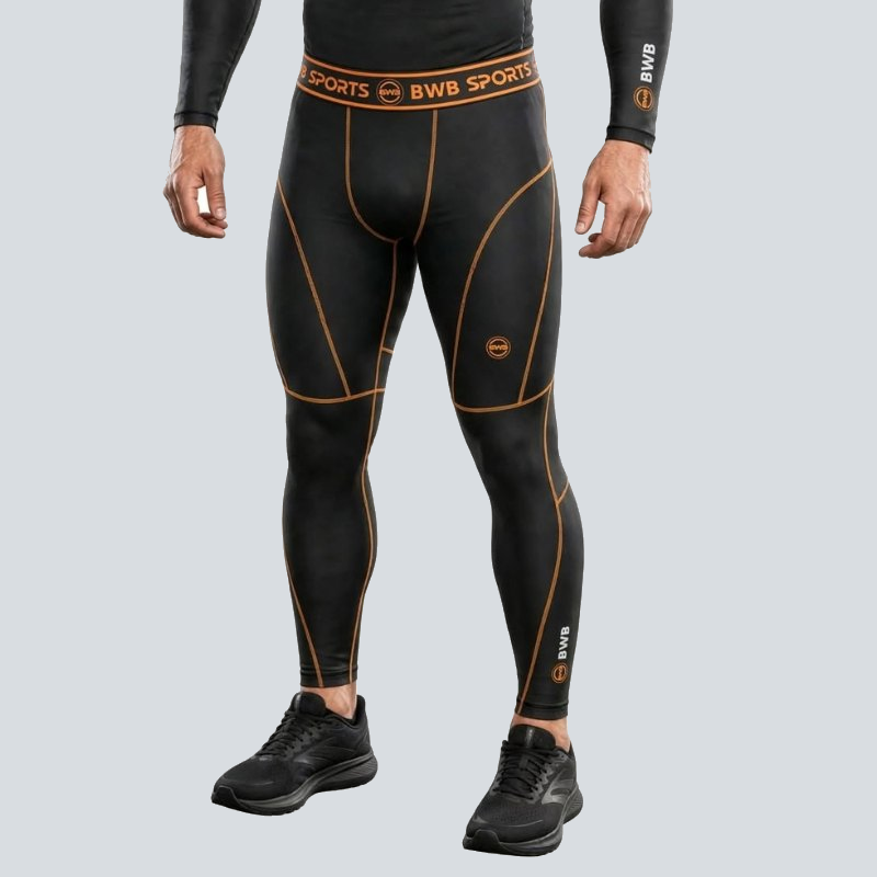 BWB Men's Black & Orange Baselayer Compression Leggings