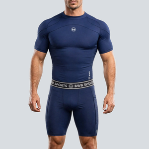 Men's Navy Blue Compression Shirt & Shorts Running Bundle