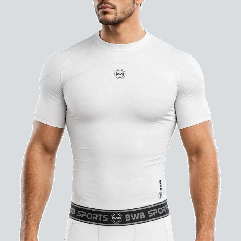 BWB Men's White Short Sleeve Compression Baselayer Shirt