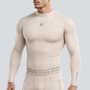 BWB Men's Beige Long Sleeve Baselayer Compression Shirt