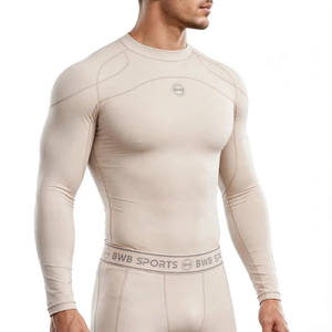 BWB Men's Beige Long Sleeve Baselayer Compression Shirt