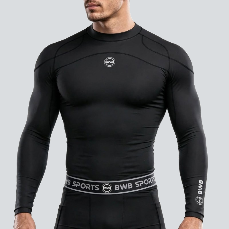BWB Men's Black Long Sleeve Baselayer Compression Shirt