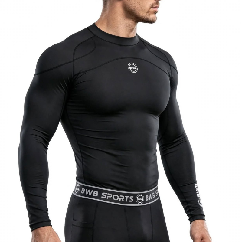 BWB Men's Black Long Sleeve Baselayer Compression Shirt