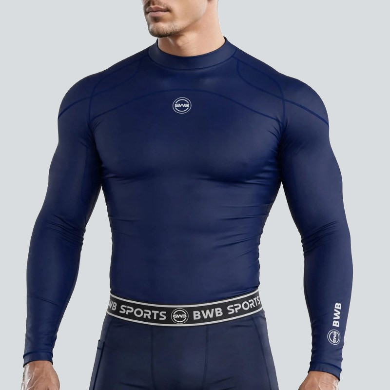 BWB Men's Navy Blue Long Sleeve Baselayer Compression Shirt