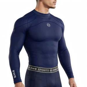 BWB Men's Navy Blue Long Sleeve Baselayer Compression Shirt