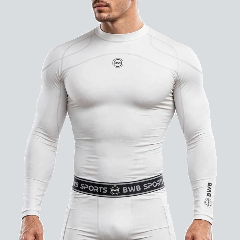 BWB Men's White Long Sleeve Baselayer Compression Shirt