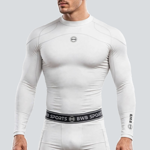 BWB Men's White Long Sleeve Baselayer Compression Shirt