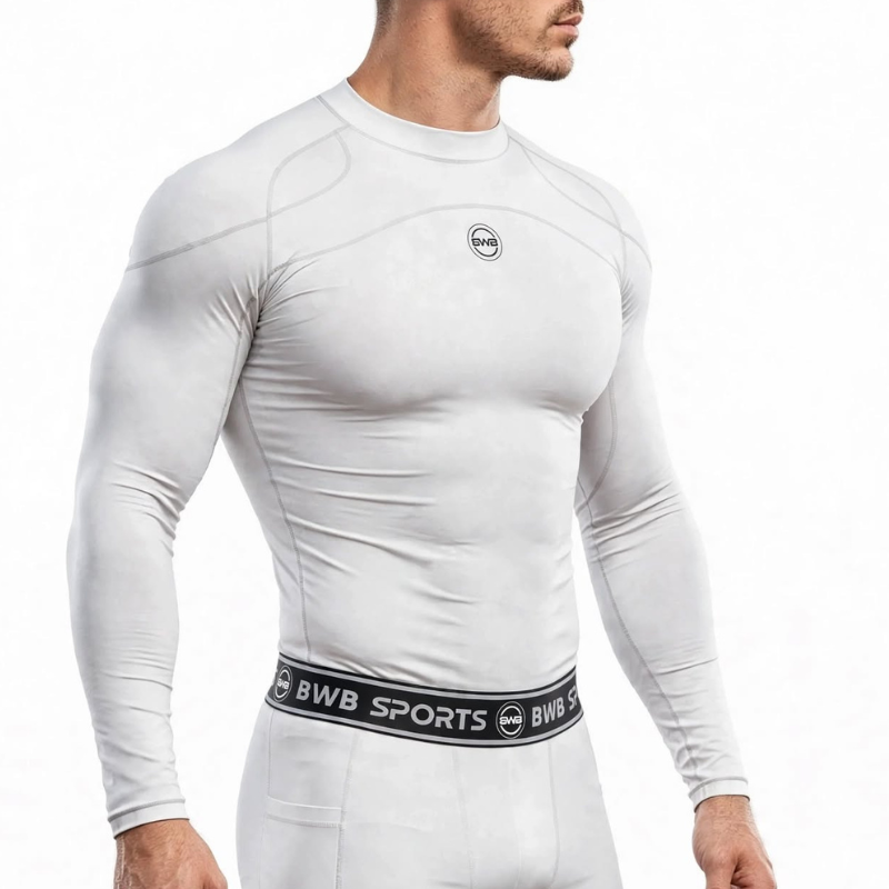 BWB Men's White Long Sleeve Baselayer Compression Shirt