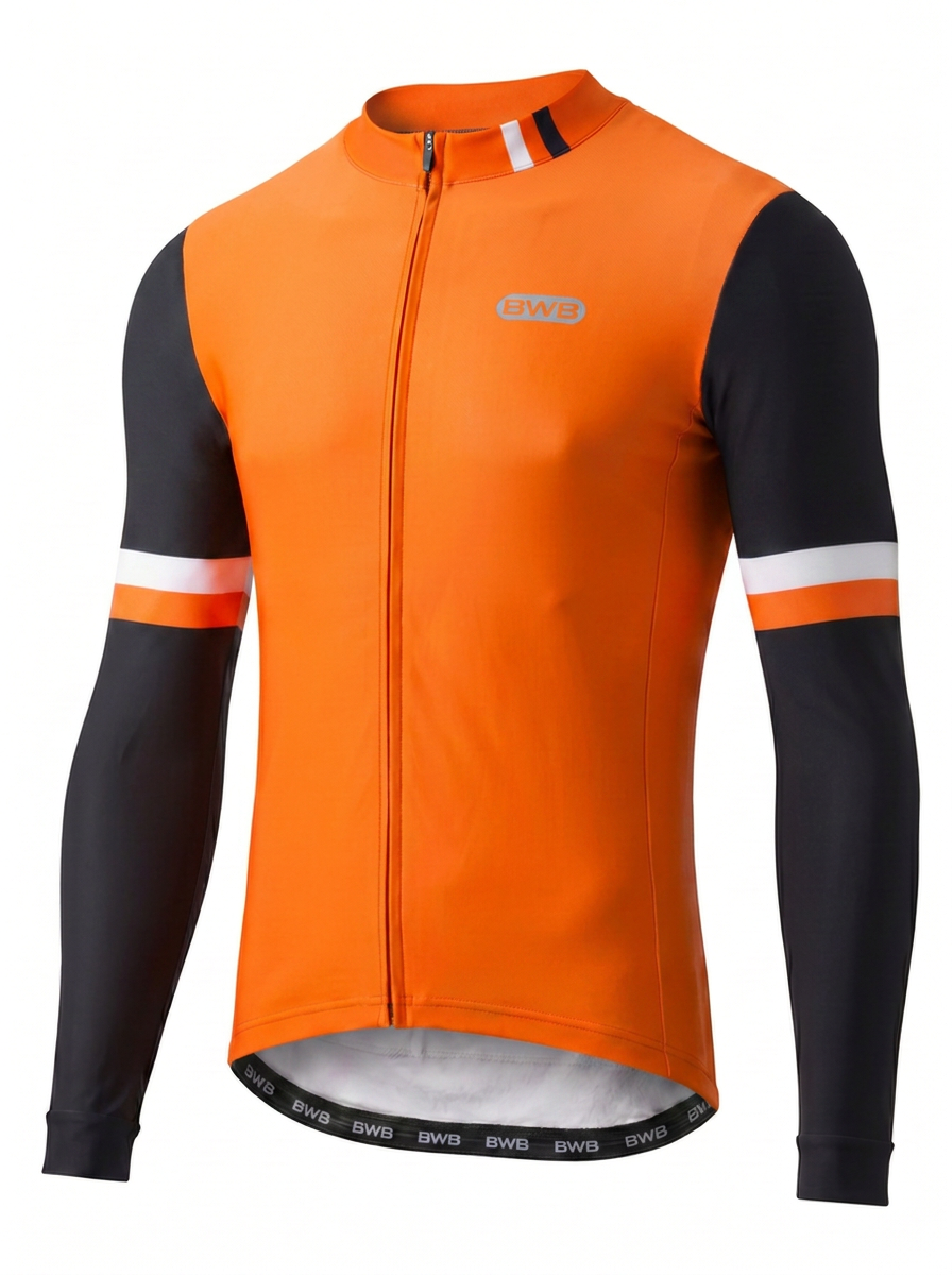 BWB Men's Orange Thermal Frost performance Winter Cycling Jersey & cargo Bib Tights Set
