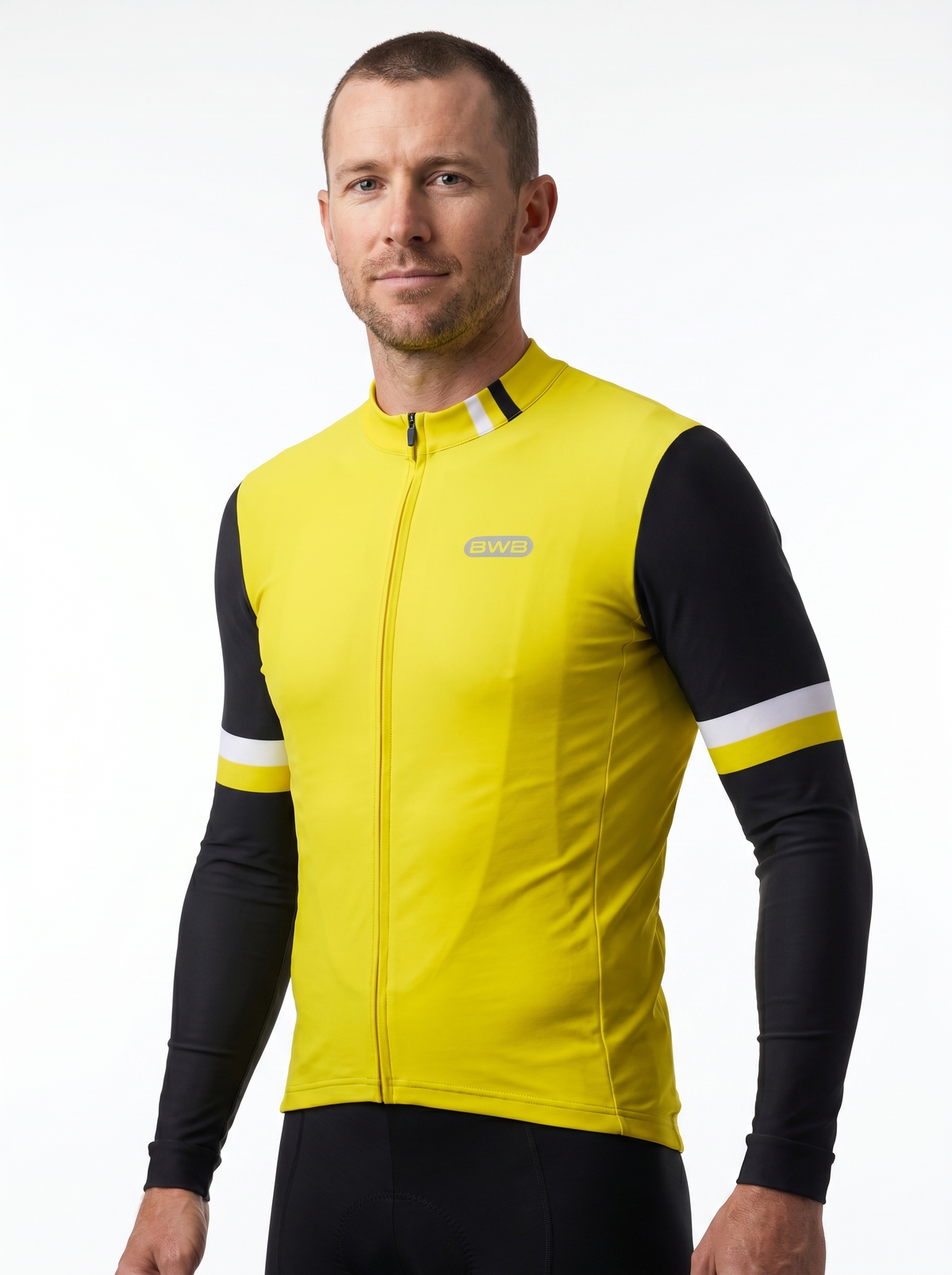 BWB Men's Yellow Thermal Frost performance Winter Cycling Jersey & cargo Bib Tights Set