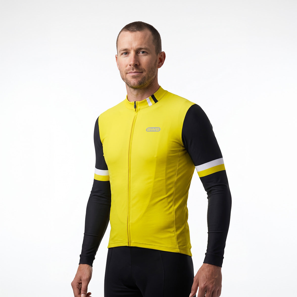 BWB Men's Yellow Thermal Frost performance Long Sleeve Winter Cycling Jersey