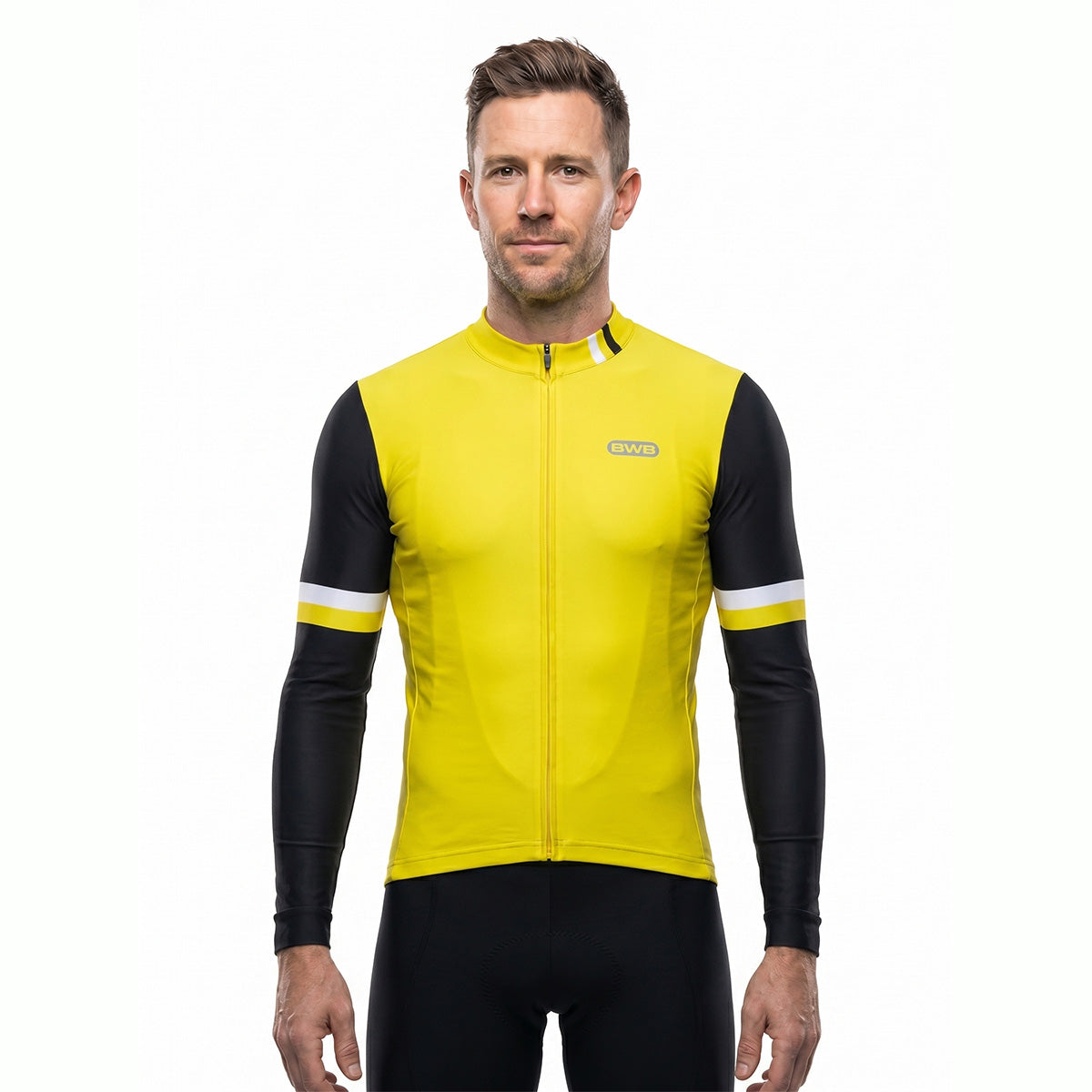 BWB Men's Yellow Thermal Frost performance Winter Cycling Jersey & cargo Bib Tights Set